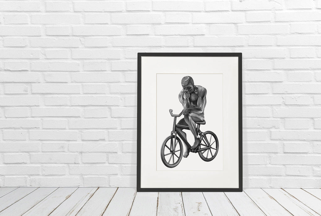 CYCLING ART | SCULPTURE OF THE THINKER ON HIS BIKE