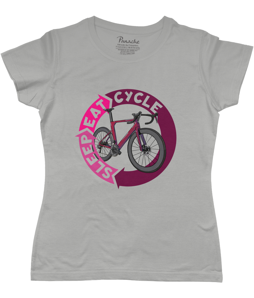 Cycle, Sleep, Eat, Cycle… Women's Cycling T-shirt Grey