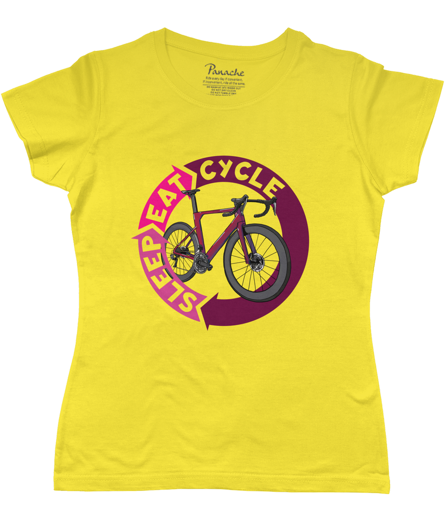 Cycle, Sleep, Eat, Cycle… Women's Cycling T-shirt Yellow