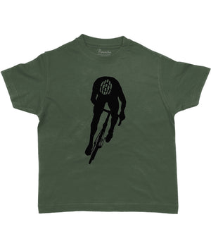 Silhouette of Cyclist Kids Cycling T-shirt Dark Green