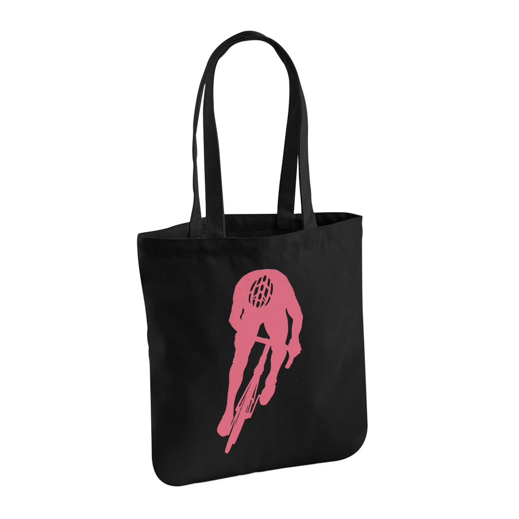 Pink Silhouette of Cyclist 100% Organic Cotton Black Tote