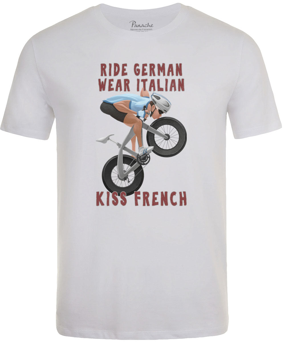 Ride German Wear Italian Kiss French Men's Cycling T-shirt White