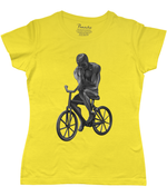 The Thinker Riding His Bicycle Women's Cycling T-shirt Yellow