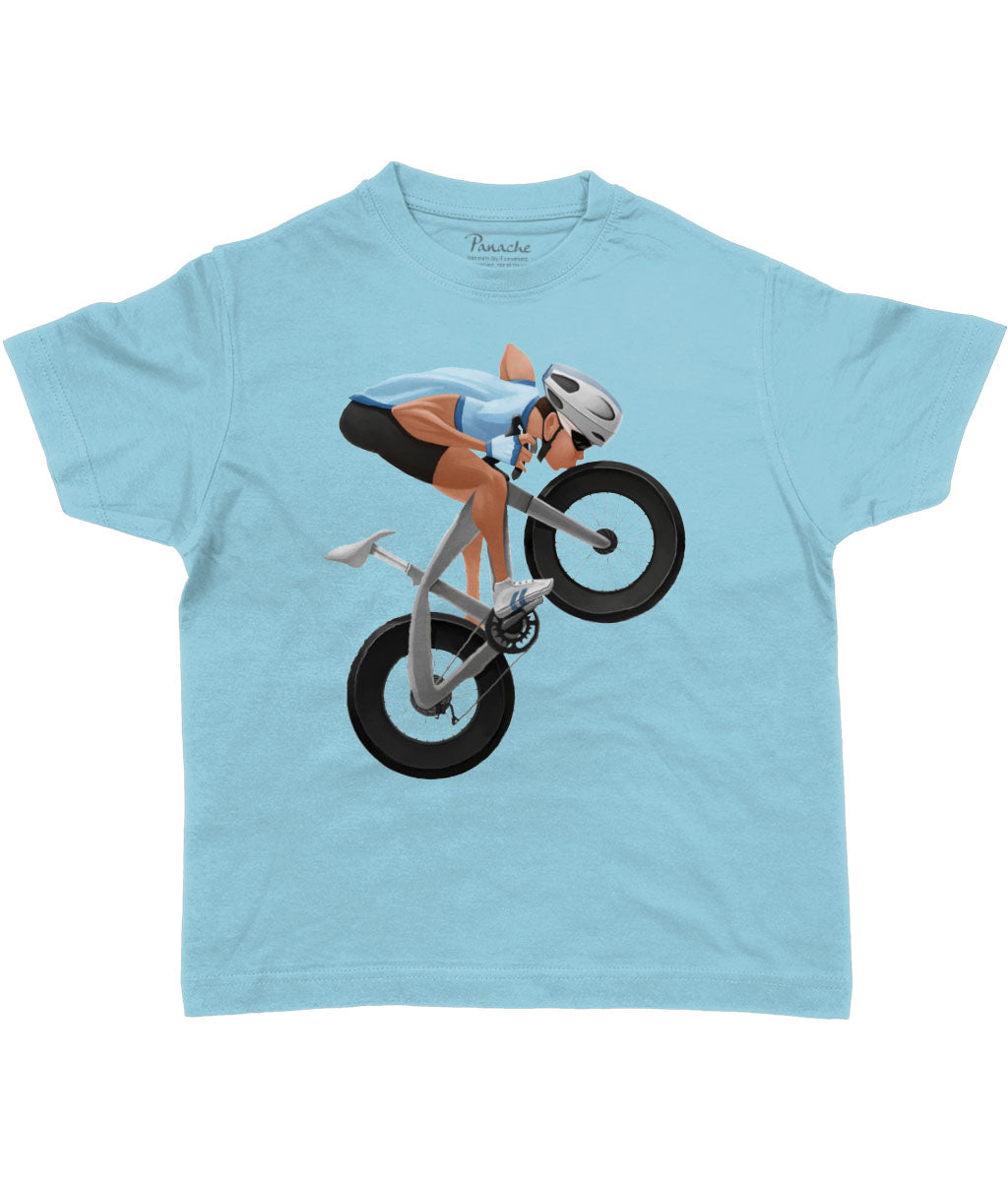 Cyclist Kissing his Bicycle Kids Cycling T-shirt Atoll Blue