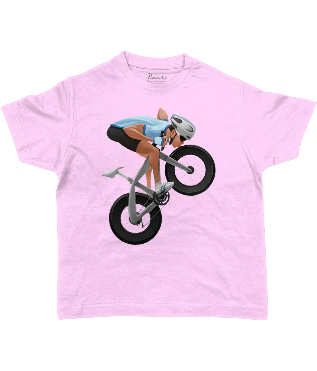Cyclist Kissing his Bicycle Kids Cycling T-shirt Pink