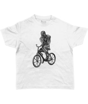 The Thinker Riding His Bicycle Kids Cycling T-shirt White