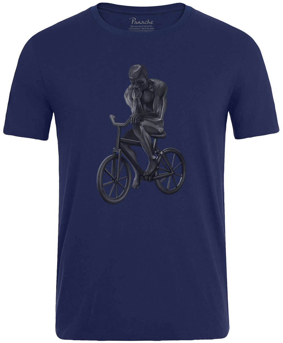 The Thinker Riding His Bicycle Men's Cycling T-shirt Navy