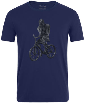 The Thinker Riding His Bicycle Men's Cycling T-shirt Navy